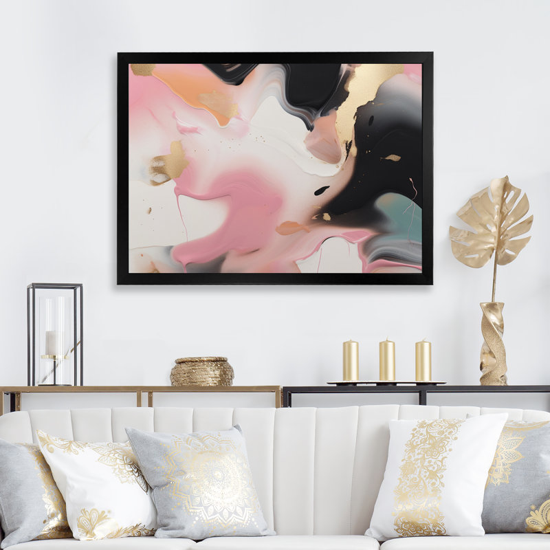 «Rose and Blue Transcendent Beauty In Marble Art V», reproduction abstraite sur toile marbrée, H 34 po x l 44 po x P 1,5 po