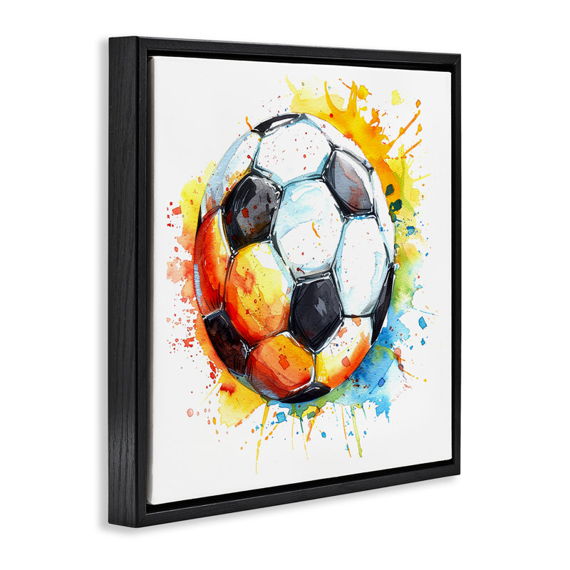  «Soccer Ball Bright Splash», art mural encadré sur toile flottante par LSR Design Studio, Cadre flottant noir de jais