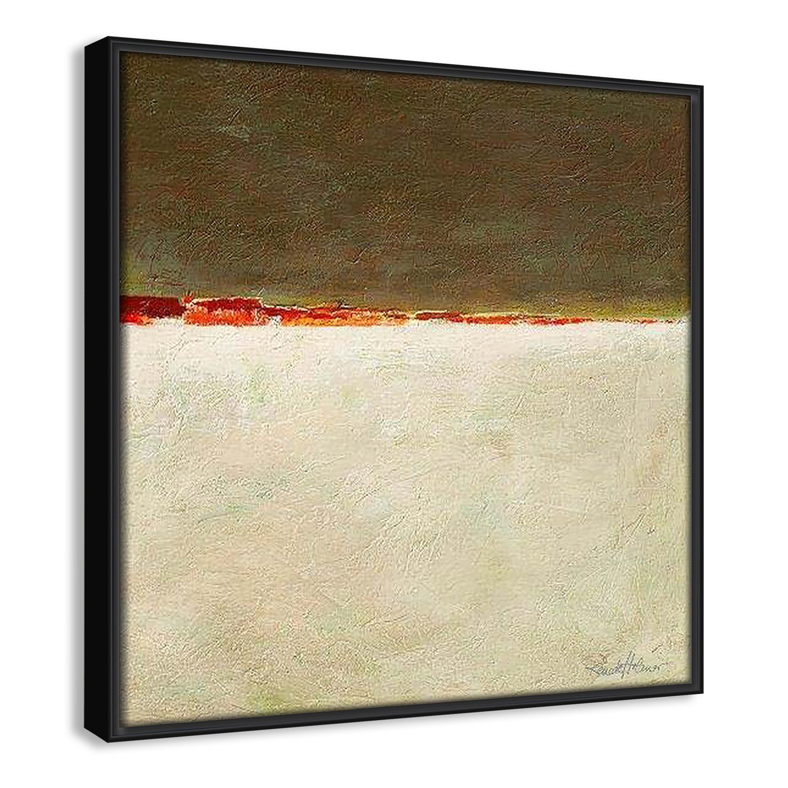 Orange Horizon I by Renate Holzner, 13.5'' H x 13.5'' W x 2'' D, Black Framed