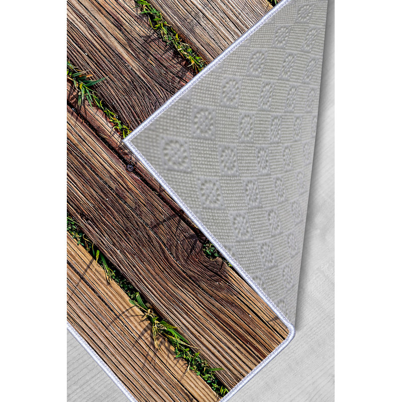 Tapis en polyester tissé à la machine en brun / vert, Rectangle 3 pi 11 po x 5 pi 11 po