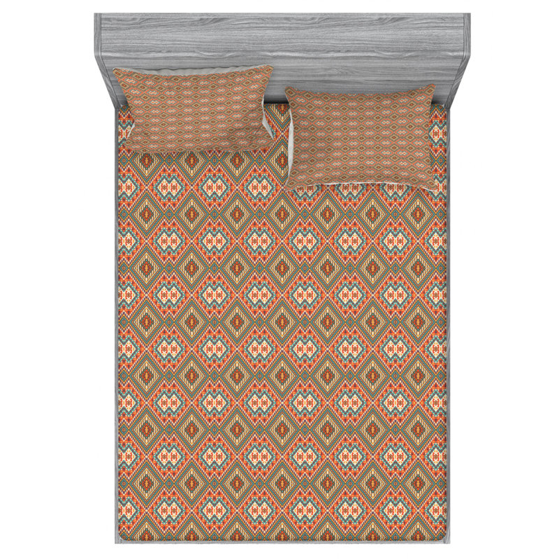 Microfiber Geometric Sheet Set, Full Sheet + Fitted Sheet + 2 Pillowcases