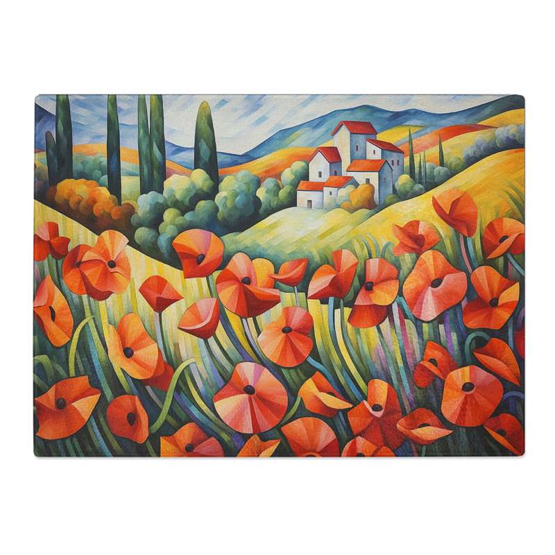 Poppy Field Cubism  Glass Chopping Board