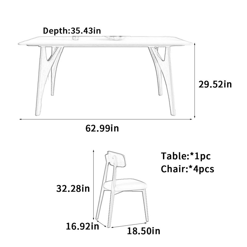 All Solid Wood Rock Slab Dining Table, 29.52"H x 62.99"L x 35.43"W