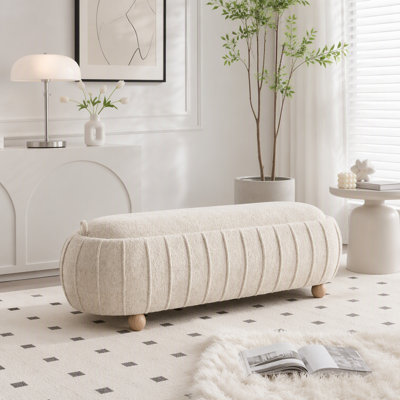Banc de rangement rembourré à rabat de 55,25 po avec repose-pieds en chenille et pieds en bois d'hévéa