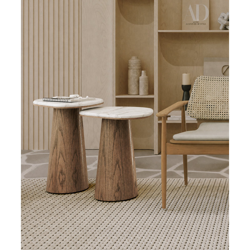 Jade 2-Piece Nesting End Table Set – Almond Oak & Calacatta Marble