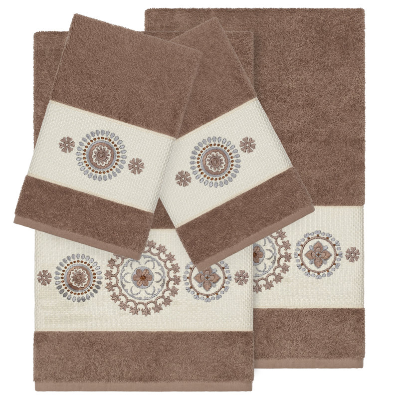 Ensemble de serviettes en coton turc 4 pièces Isabelle, Latte, 4 Piece Towel Set