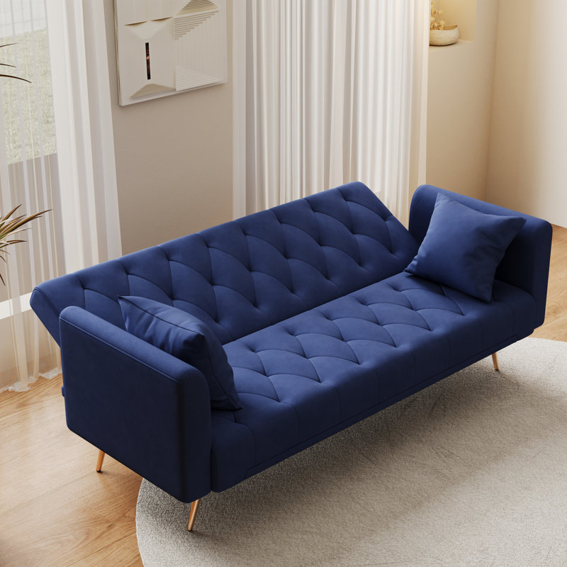 71-inch convertible love seat sofa, American retro blue velvet material, suitable for small living room, bedroom, office