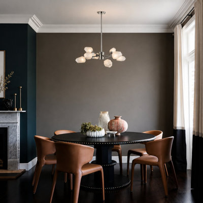 12-Light Chrome Chandelier With White Glass Shades