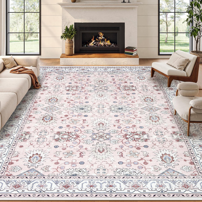 9x12 Area Rug for Living Room, Washable Vintage Printed Soft Rugs, Non Slip Low Pile Carpet for Bedroom, Dining Room, Living Room 