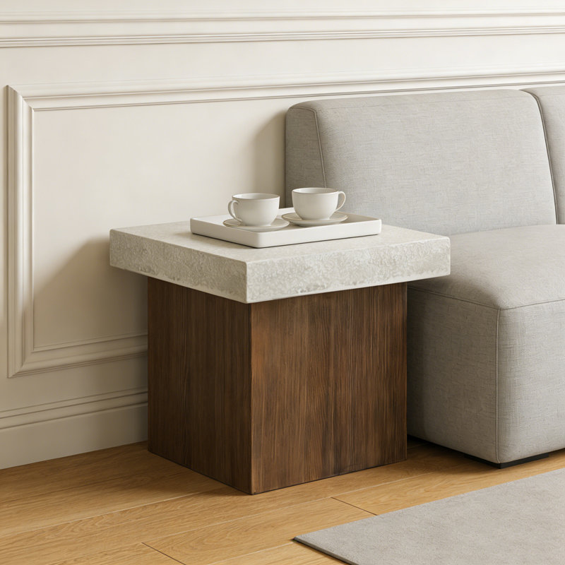 Table d'appoint, Antique White,Natural-Square