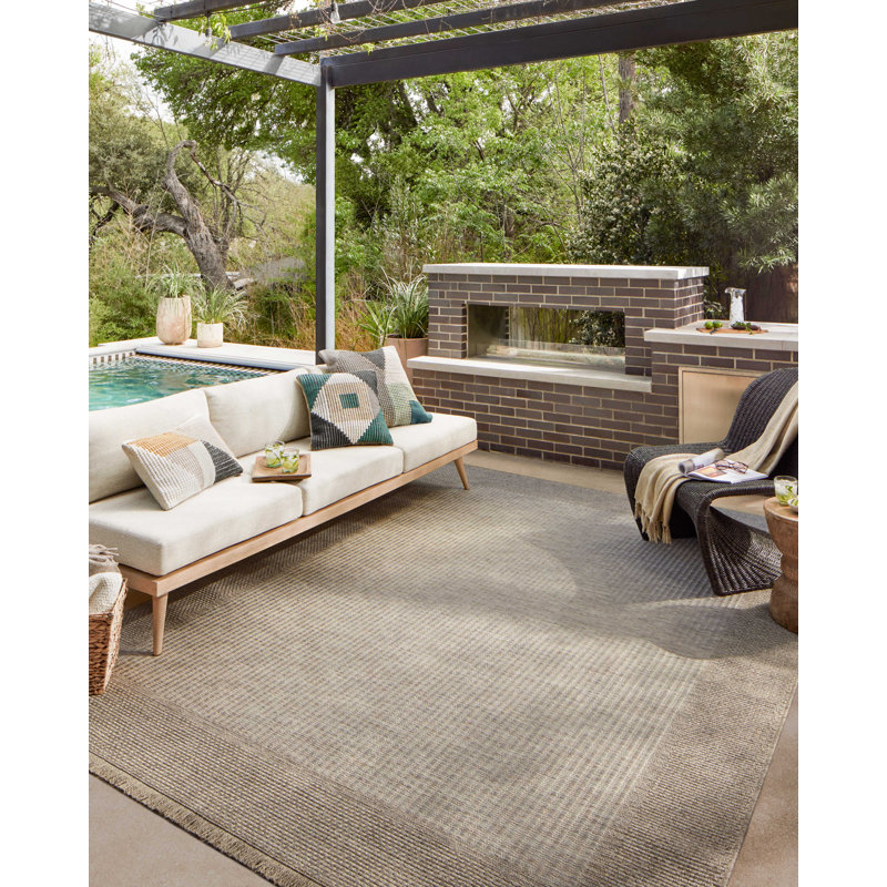 Natural Beige 8' x 10' Rectangular Indoor/Outdoor Rug with Fringe
