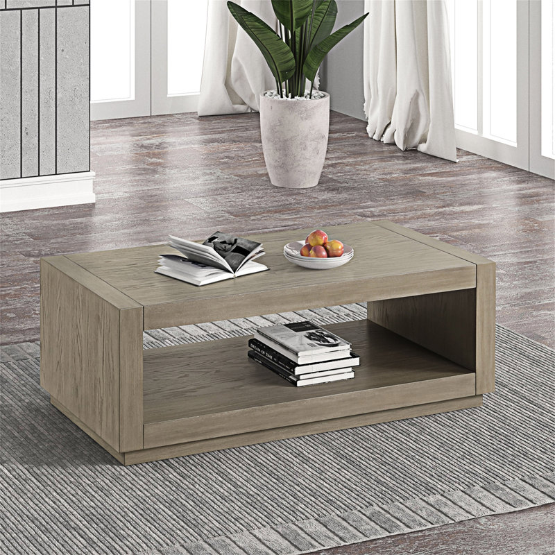 Table basse rectangulaire contemporaine avec tablette inférieure ouverte, Naturel
