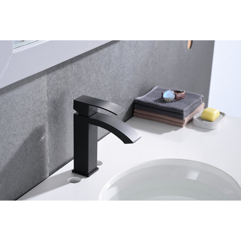 Single Handle Bathroom Sink Faucet With Waterfall Spout And Pop - Up Drain For Overflow Sinks, Matte Black High Strength Stainless Steel, Stable Water Flow Adjustment Design  Overflow , Quality