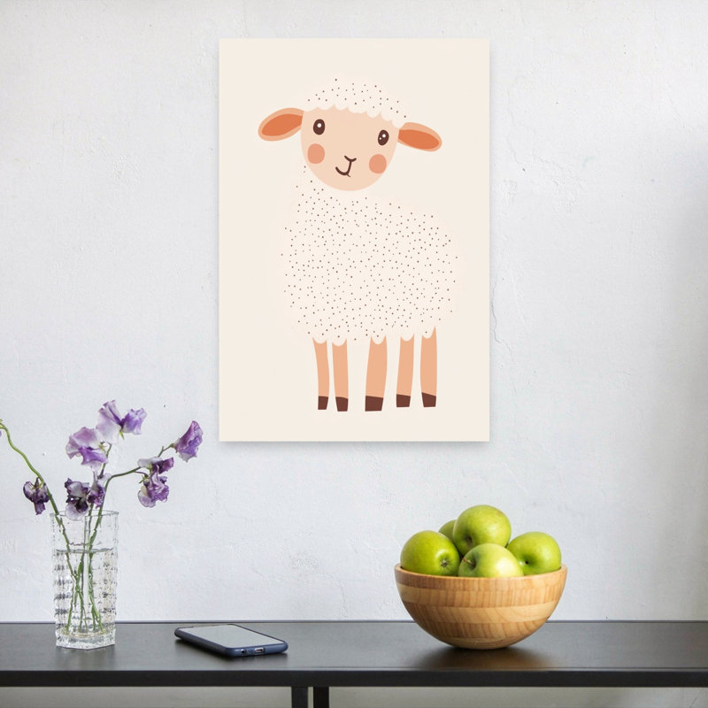 Cute Little Lamb Abstract Contemporary Landscape Nature Wall Art Print 1 Piece Wrapped Canvas Wall Art, 60.96cm H x 40.64cm W