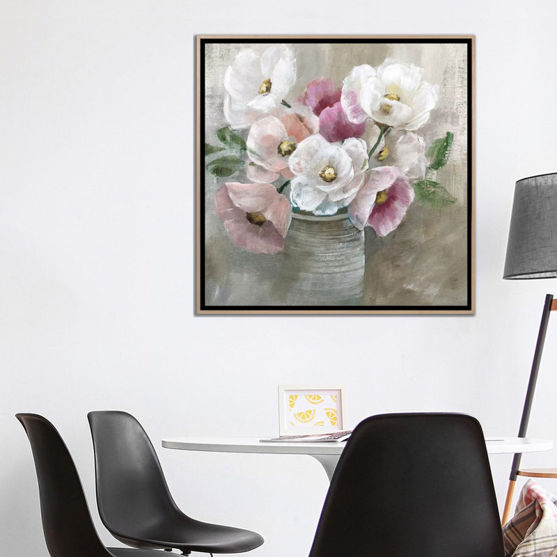 Blooming And Blushing - Painting on Canvas, 66.04 cm H x 66.04 cm W x 4.445 cm D, Oak Floater Framed