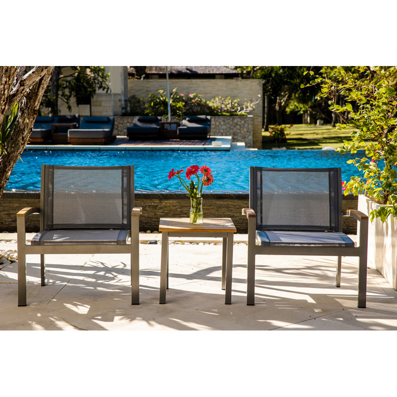 Soho 20" Teak Aluminum Outdoor Tall Square Side Table, Silver