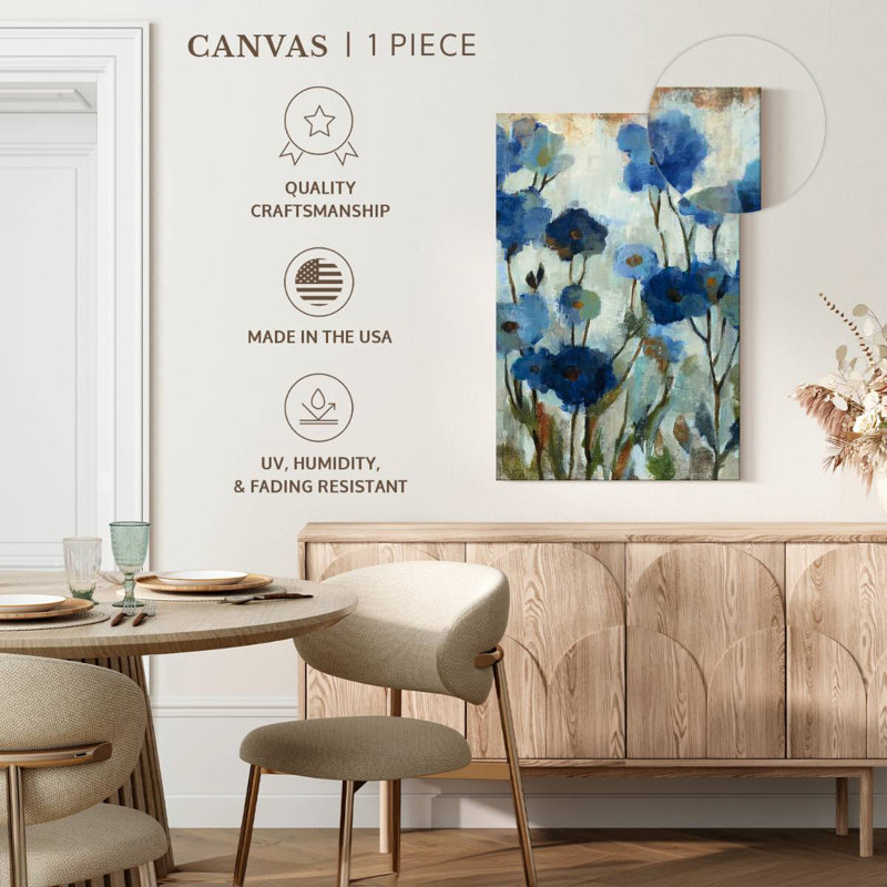 Avery floral abstrait en bleu I, H 12 po x l 8 po