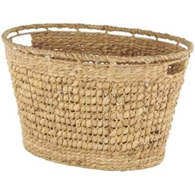 Seagrass Handmade Decorative And Functional Storage Basket Woven Oval Basket Organizer With Elevated Rim And Slot Handles, Basket For Storage 30" X 21" X 17", Brown