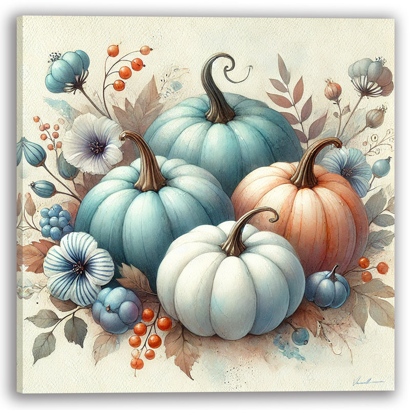 «Whimsical Fall Pumpkin Harvest», art sur toile, H 12 po x l 12 po x P 1 po
