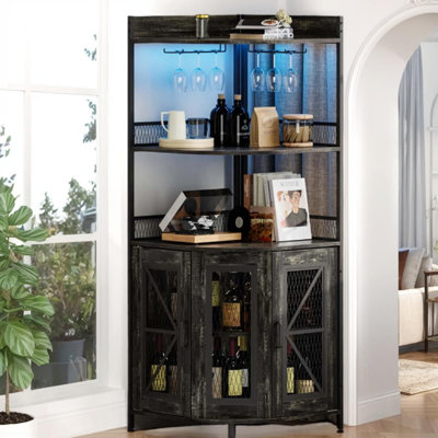 64.2"" Industrial Corner Bar Cabinet With Power Outlet, LED Lights & Glass Holder, 5-Tier Wine & Liquor Storage Cabinet, Space-Saving Display Shelf For -  Gracie Oaks, E913C7FD754545DFB6F13023146D2FB7