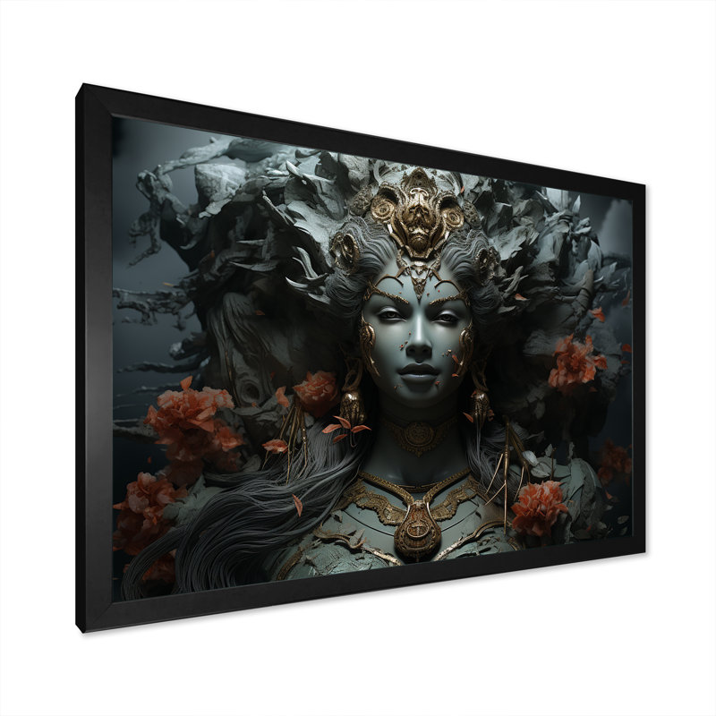 Hindou, indras, dieu II, Cadre simple noir, H 16 po x l 32 po x P 1 po