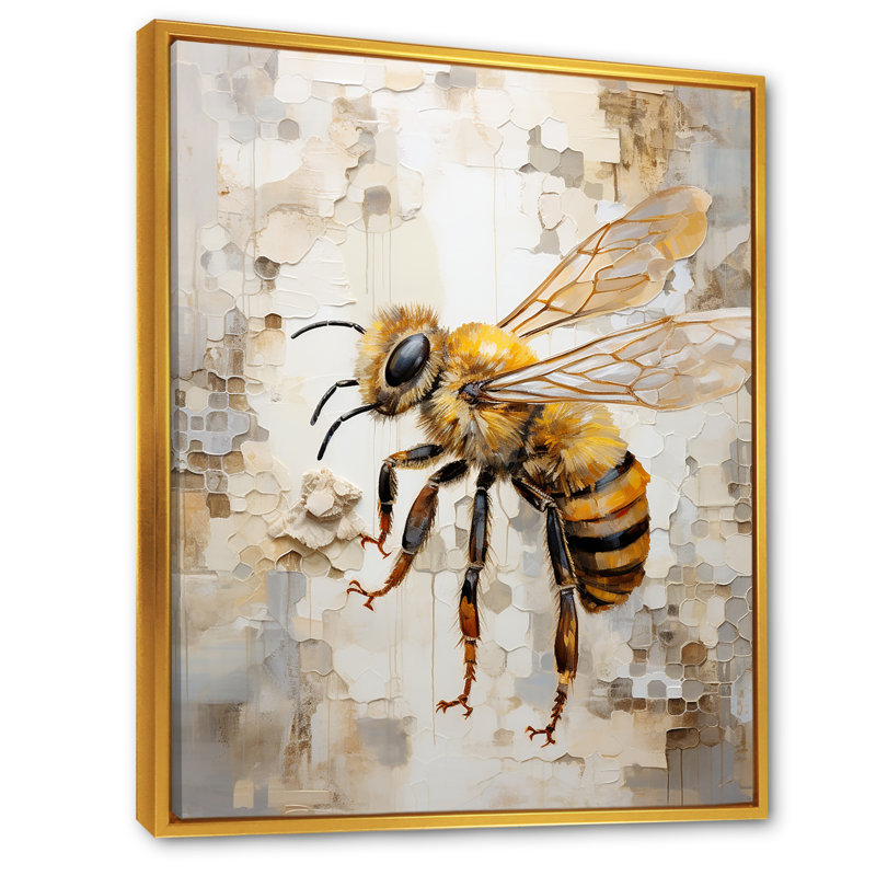 Minimalisme «Buzzing Bee III» sur toile, Cadre flottant doré, H 20 po x l 12 po x P 1 po