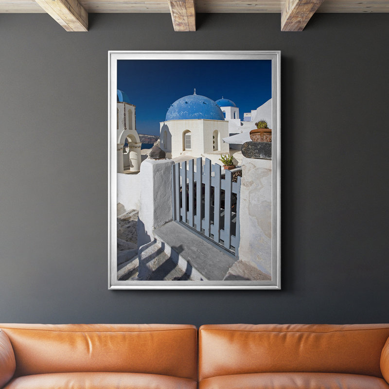 Toile encadrée de qualité supérieure Santorini Sidewalk, Encadrement argenté, H 30,5 po x l 22,5 po x P 1 po