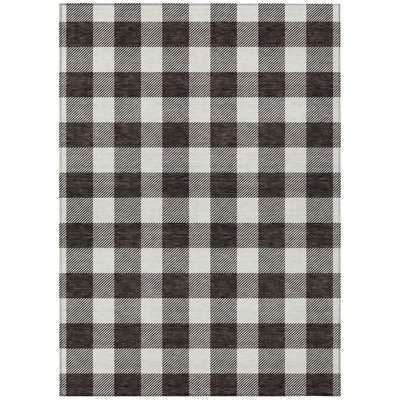 5' X 8' Black And Gray Plaid Washable Indoor Outdoor Area Rug