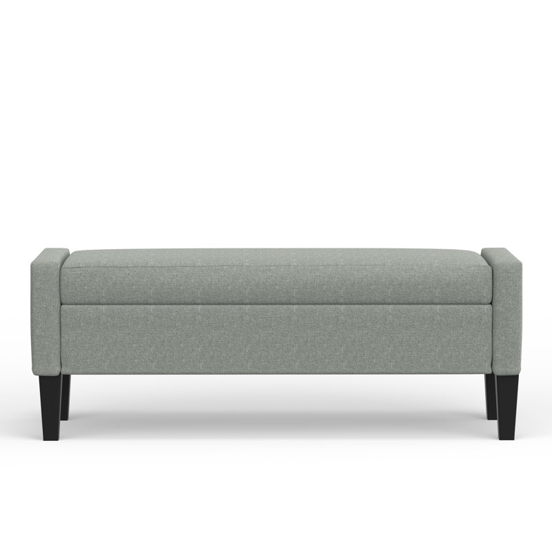 52" Upholstered Storage Bench With Truncated Arms, Stone