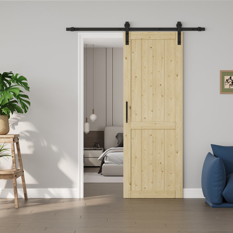 Porte de grange coulissante 84 po H 84 po, 30 po x 84 po, Pin, Avec fermeture en douceur