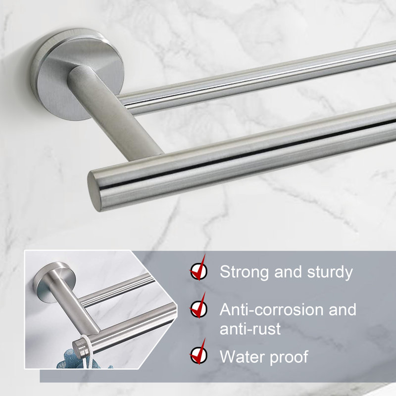 Double Wall Mounted Towel Bar, Chrome