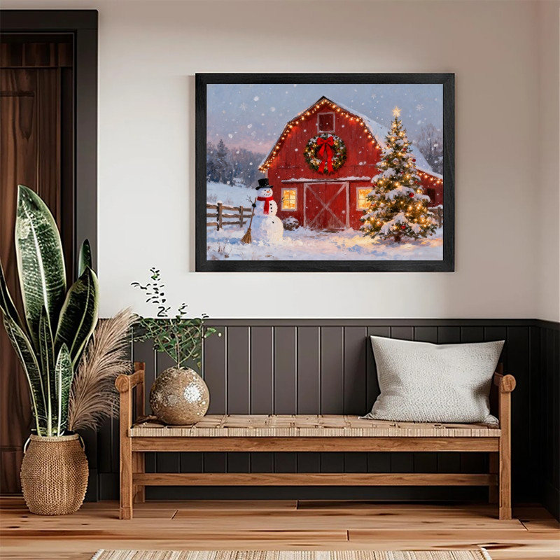 Art mural de ferme rustique noire encadrée de Noël, H 25 po x l 37 po