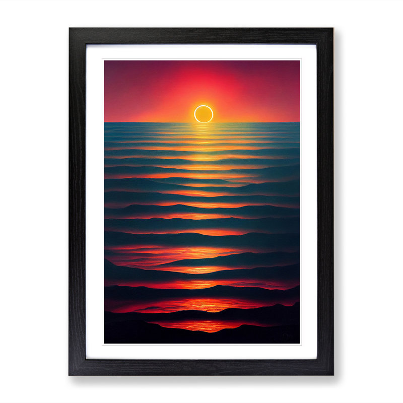 Vivid Ocean Sunset - Wall Art, Black Framed, 66cm H x 48cm W, White