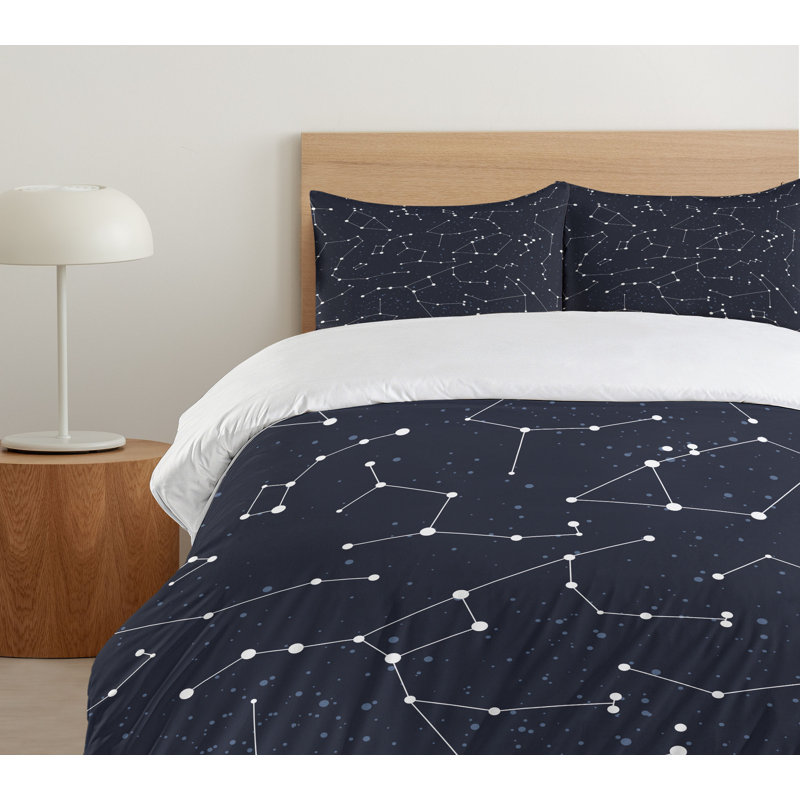 Queen Blue Constellation Microfiber Duvet Cover Set