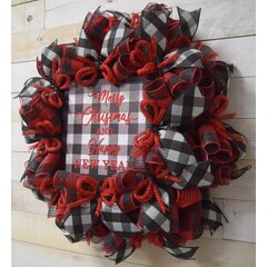 Merry Christmas Striped Wreath Indoor/Outdoor Handmade Deco Mesh