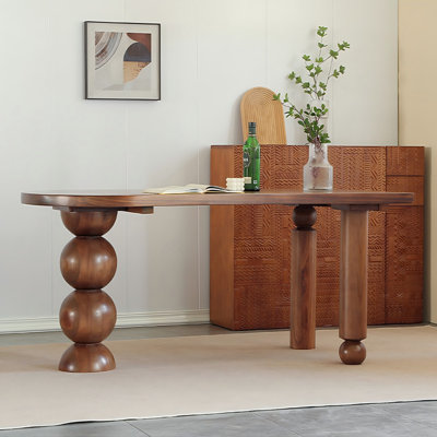Table de salle à manger en bois de noyer massif et brun