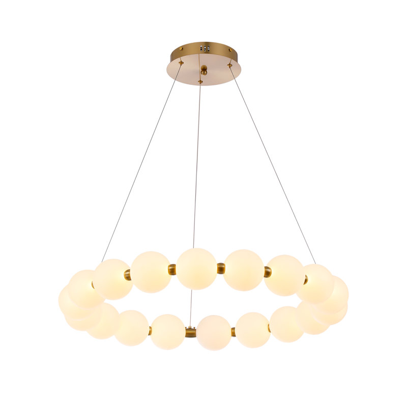 Harmehar Circular Glass Integrated Chandelier, H 28,7 po x l 28,7 po x P 28,7 po, Blanc