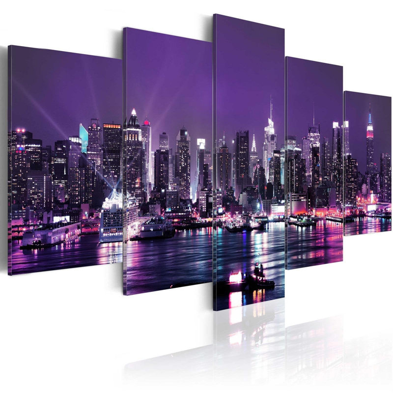 Eljon, ciel mauve sur toile, 5 pièces, H 40 po x l 80 po x P 0,7 po
