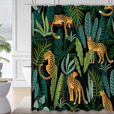 Waterproof Seamless Tropical Style JungleLeaf Shower Curtain with 12 Hooks