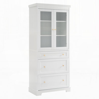 70.1" Modern High Freestanding Tall Bathroom Cabinet with 2 Adjustable Shelves, 3 Drawers, Soft Close Glass Doors
