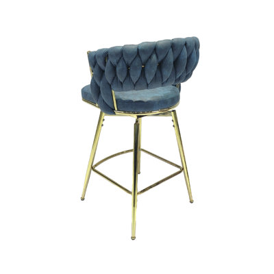 Ensemble de 2 tabourets de bar en suède tressé de 66 cm (26 po), pieds non réglables, pour îlot de cuisine. Tabourets de bar pivotants à 360°, rembourrés, avec repose-pieds et dossier.