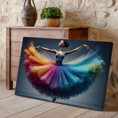 Toile «A Graceful Ballet Dancer Stands In A Elegant Pose», art mural mettant en vedette un tutu vibrant qui traverse une toile