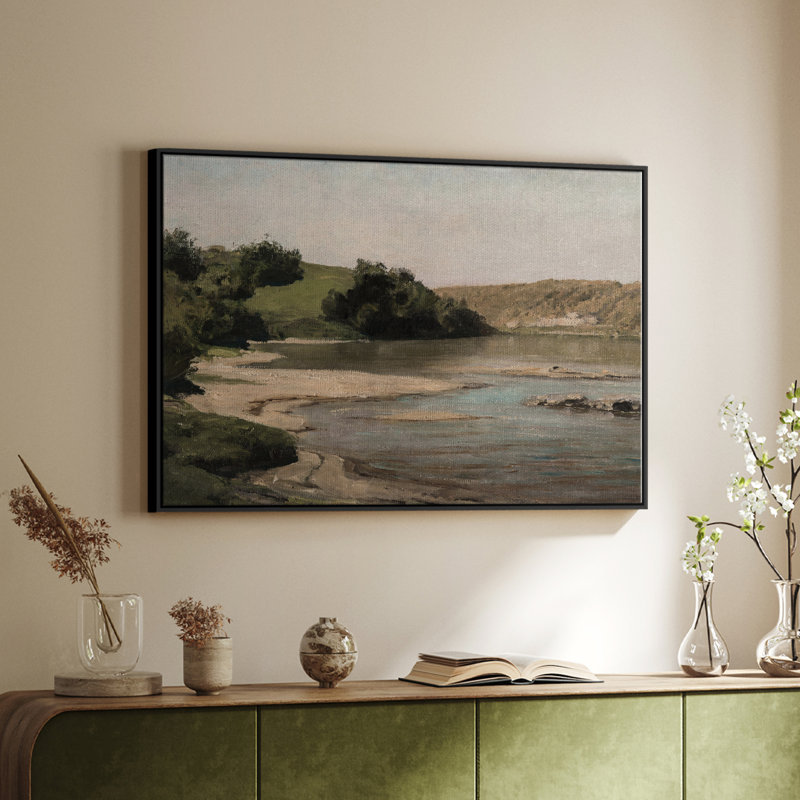 Paysage rétro - MLV - reproduction de cadre flottant sur toile, Toile avec cadre flottant noir, H 17 po x l 25 po