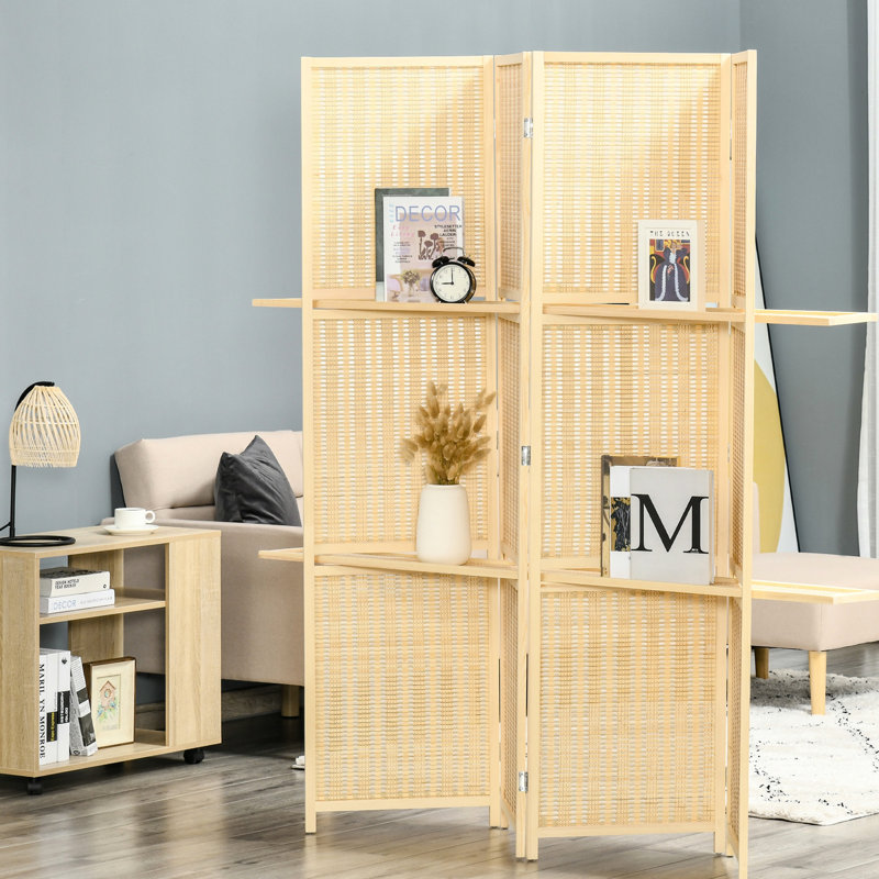 Paravent avec rangement, écran d'intimité pliant 6 pi 4 po pour chambre à coucher et bureau, écran naturel, rangement et