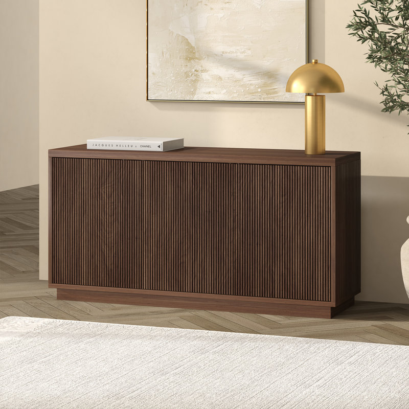 Kelsey Rectangular Fluted TV Stand for TV's up to 55" in Satin Walnut, Satin Walnut