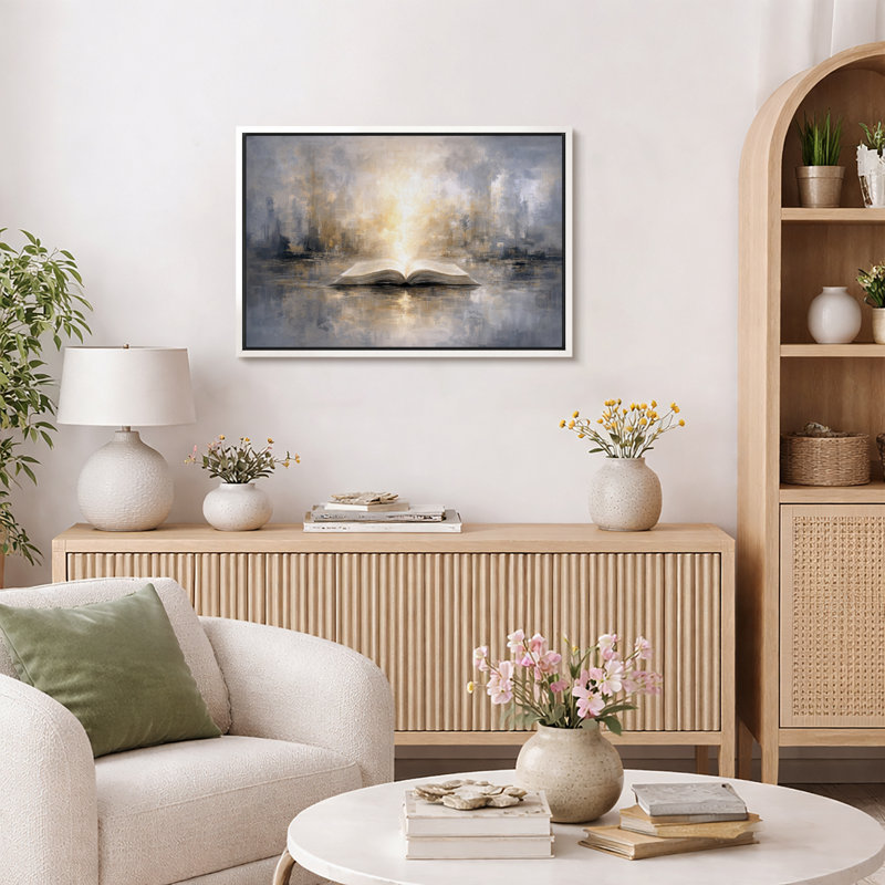 Illustration de livre ouvert, concept de bureau inspirant, impression sur toile encadrée, impression sur toile, Cadre blanc