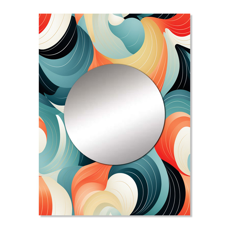 Saidy motifs géométriques ondulés orange et vert - miroir mural unique bord de mer, miroir nautique, impression d'art en métal