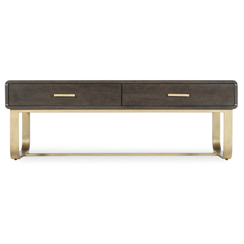 Rustic Brown and Gold Wood Metal Storage Cocktail Table