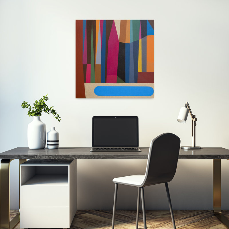 Art contemporain contemporain abstrait géométrique paysage nature, H 18 po x l 18 po