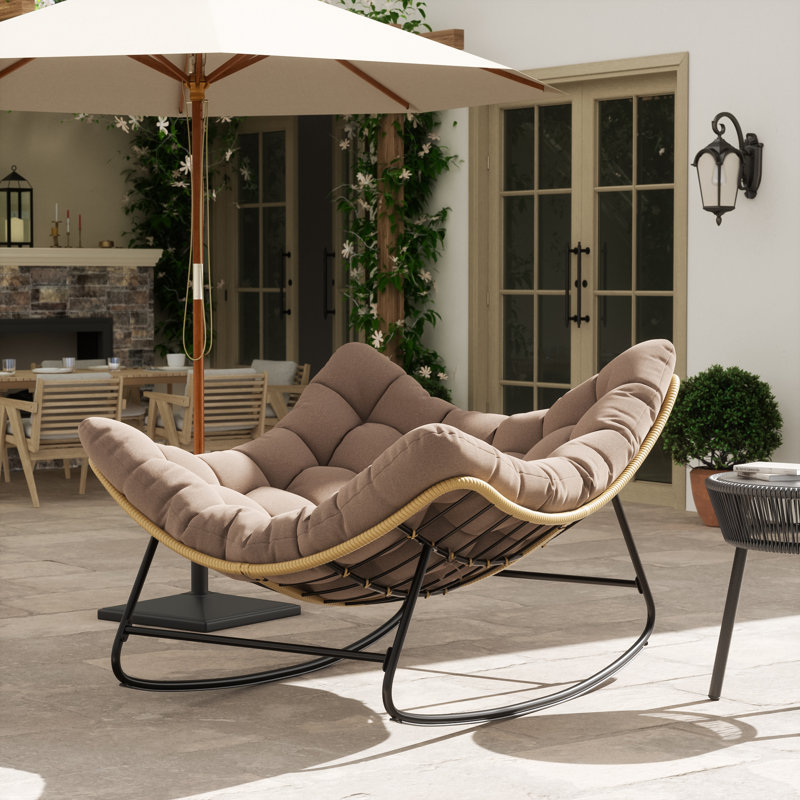 Très grande chaise berçante d'extérieur Papasan avec coussin, Beige